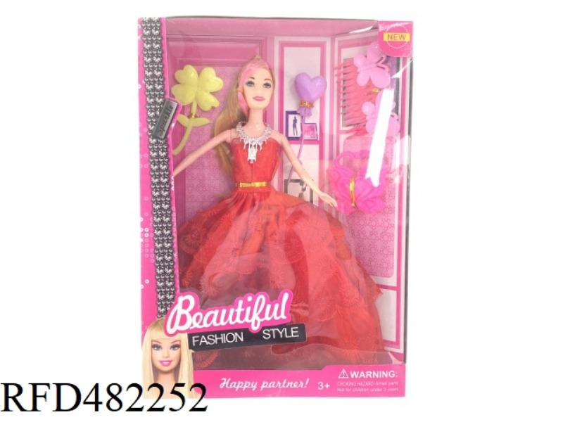 11.5 INCH SOLID BARBIE BOX WITH COMB BALLOON HAIR CLIP CLUTCH NECKLACE