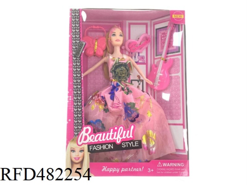 11.5 INCH SOLID BARBIE BOX WITH CLUTCH HAIRPIN GUITAR