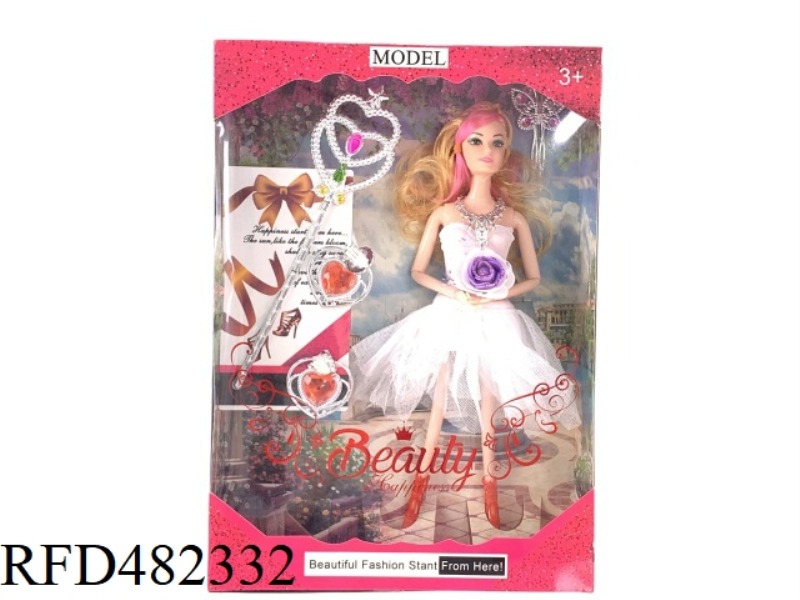 11.5 INCH FASHION EVENING DRESS SOLID BODY 9 JOINT BARBIE DOLL WITH EARRINGS HAIRPIN MAGIC WAND