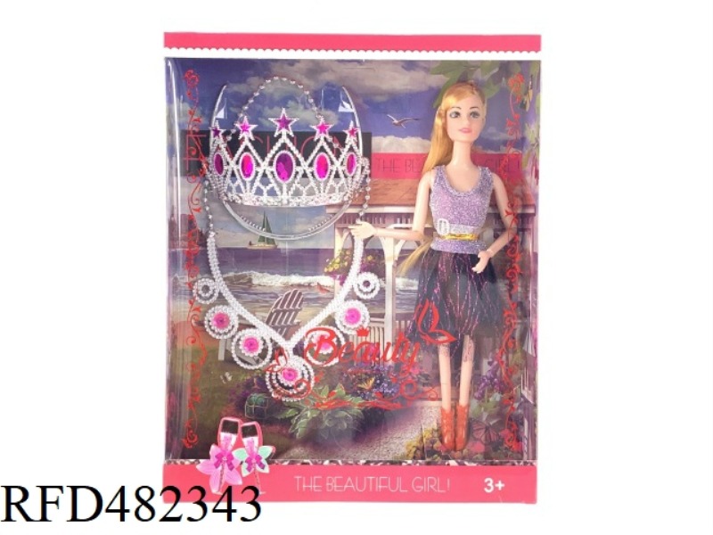 11.5 INCH 9 JOINTS BEAUTIFUL FASHION SOLID BODY BARBIE DOLL WITH BIG CROWN NECKLACE