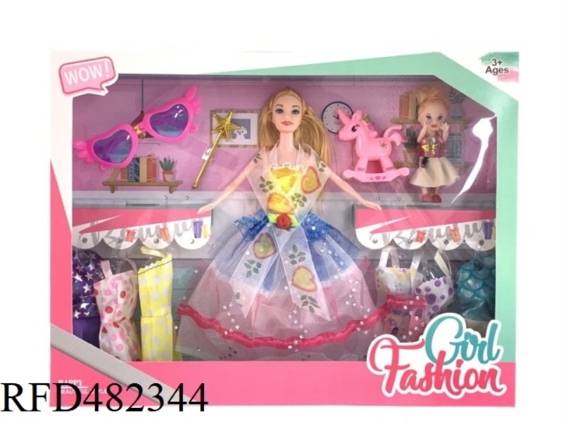 11.5 INCH 5 JOINTS BEAUTIFUL FASHION SOLID BODY EVENING DRESS BARBIE DOLL WITH BIG GLASSES TROJAN HO