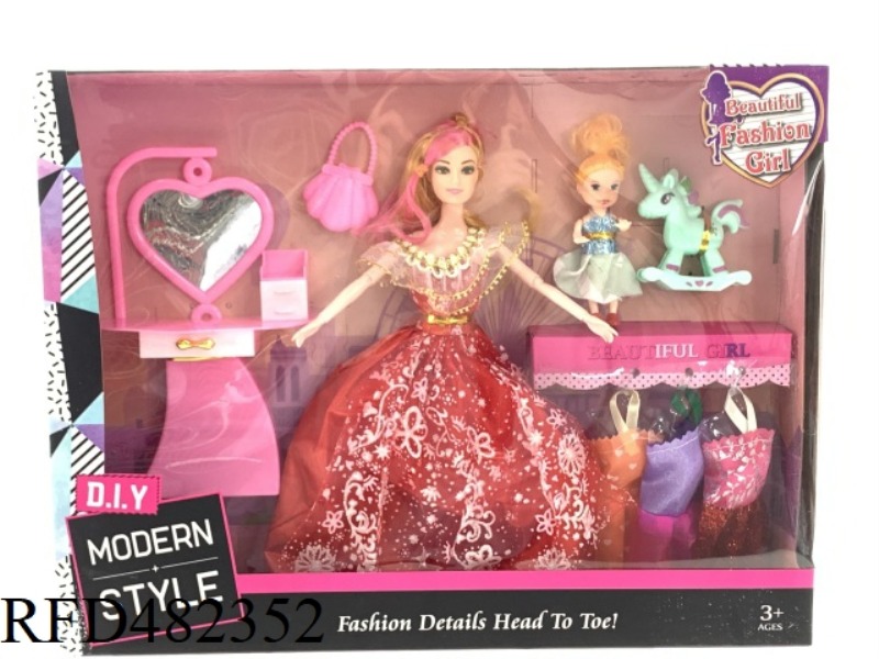 11.5-INCH NINE-JOINT SOLID BODY FASHION BARBIE DOLL SET WITH 3.5-INCH SMALL BARBIE DRESSER HANDBAG C