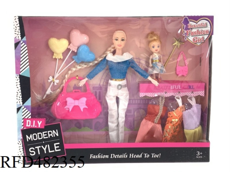 11.5-INCH NINE-JOINT SOLID BODY 12-INCH LONG DISCRIMINATIVE FASHION BARBIE DOLL SET WITH 3.5-INCH SM