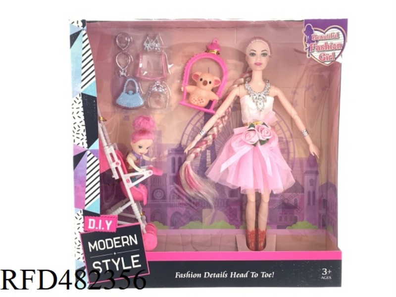 11.5 INCH 11 JOINT FASHION PARENT-CHILD SUIT 12 INCH LONG IDENTIFICATION WITH 3.5 INCH SMALL BARBIE