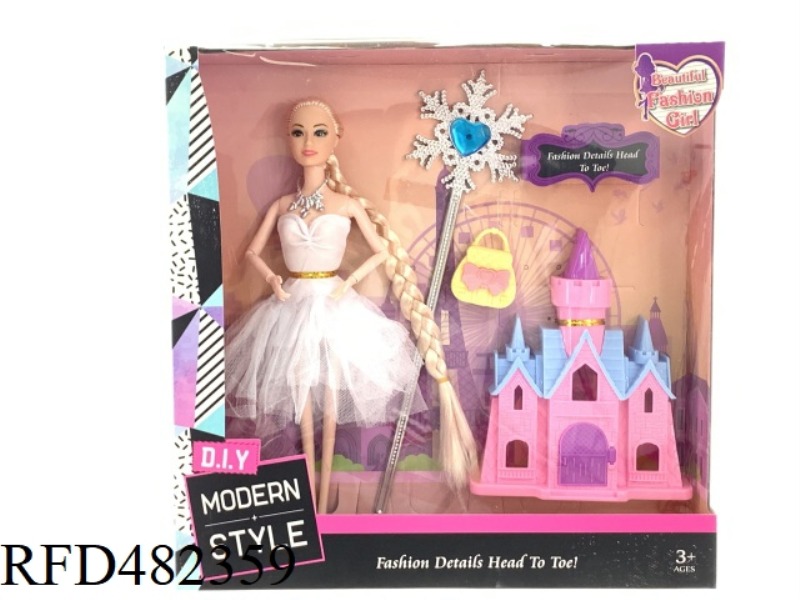 11.5 INCH NINE-JOINT SOLID FASHION BARBIE DOLL SET WITH CASTLE MAGIC WAND HANDBAG NECKLACE