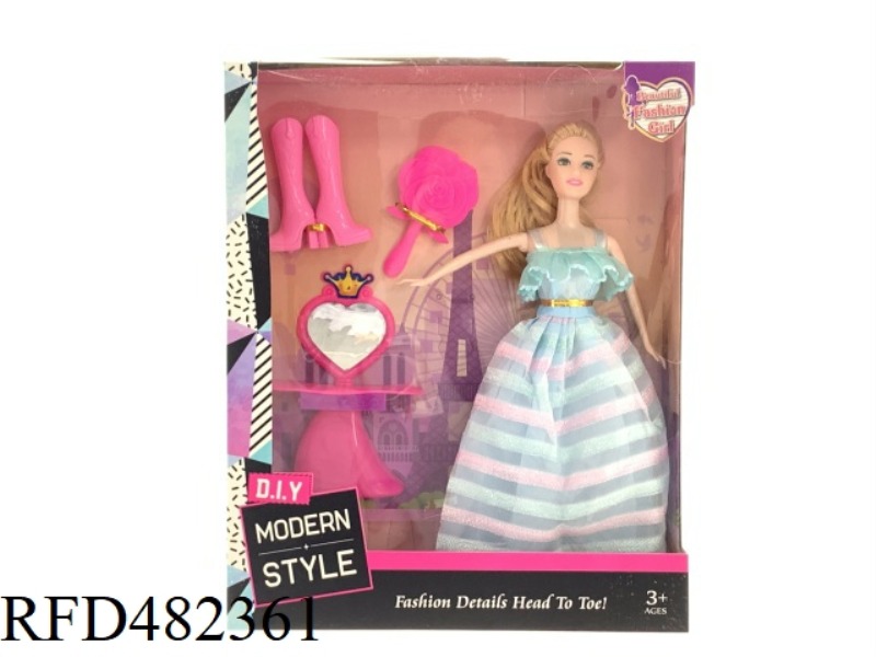 11.5 INCH FIVE-JOINT SOLID BODY BARBIE DOLL SET WITH DRESSER COMB SHOES