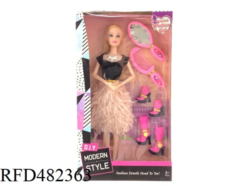 11.5 INCH BIG FEET NINE JOINTS SOLID FASHION BARBIE SET WITH COMB MIRROR SHOES NECKLACE