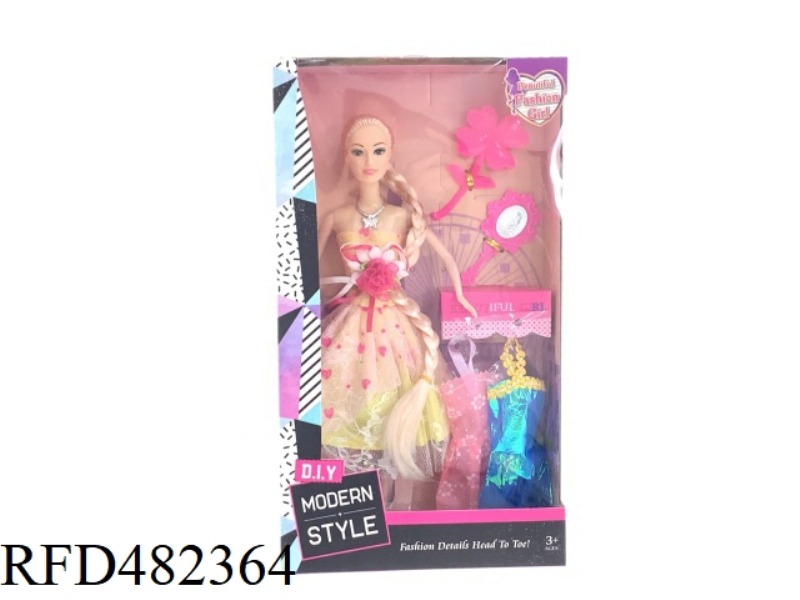 11.5-INCH FIVE-JOINT SOLID-BODY BARBIE DOLL SET WITH COMB, MIRROR, NECKLACE, AND 2 PIECES