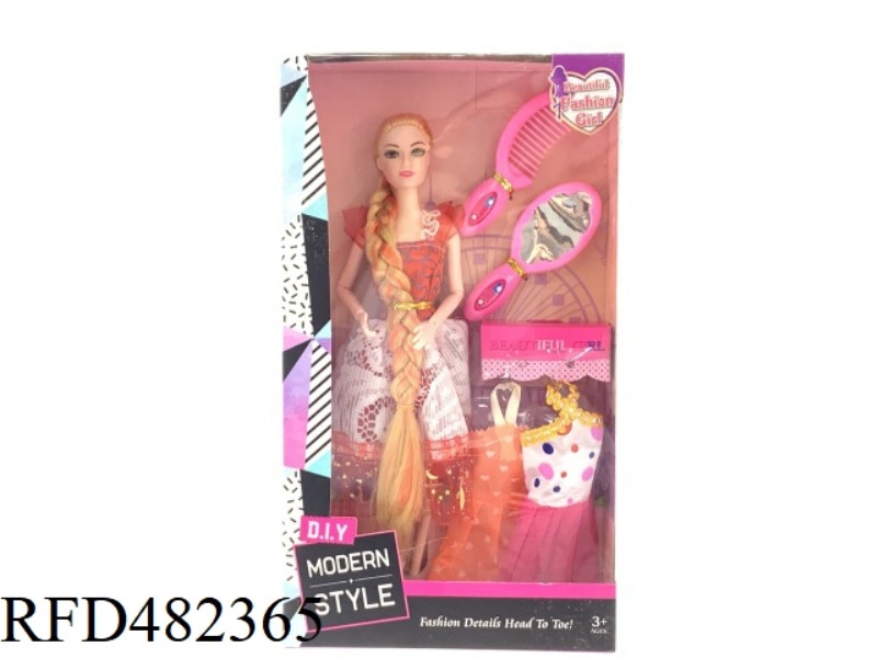 11.5 INCH NINE-JOINT SOLID BODY FASHION BARBIE DOLL SET WITH COMB AND MIRROR COSTUME 2 PIECES