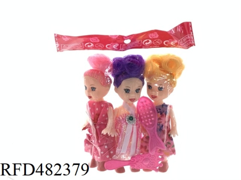 3.5 INCH FASHION SOLID BARBIE OPP BAG WITH 3 COMBS AND MIRRORS