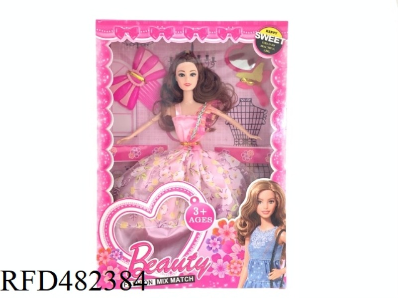 11.5 INCH SOLID BODY EVENING BARBIE SET WITH HAIRPIN MIRROR