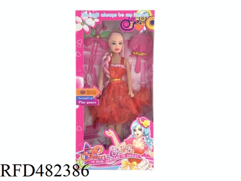 11.5 INCH EMPTY BODY 12 INCH LONG DISCRIMINATIVE FASHION EVENING DRESS BARBIE DOLL SET WITH COMB HAI