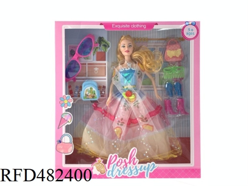 11.5 INCH BIG FEET FIVE JOINTS SOLID BODY FASHION CLOTHING BARBIE DOLL SET WITH GLASSES BACKPACK SHO