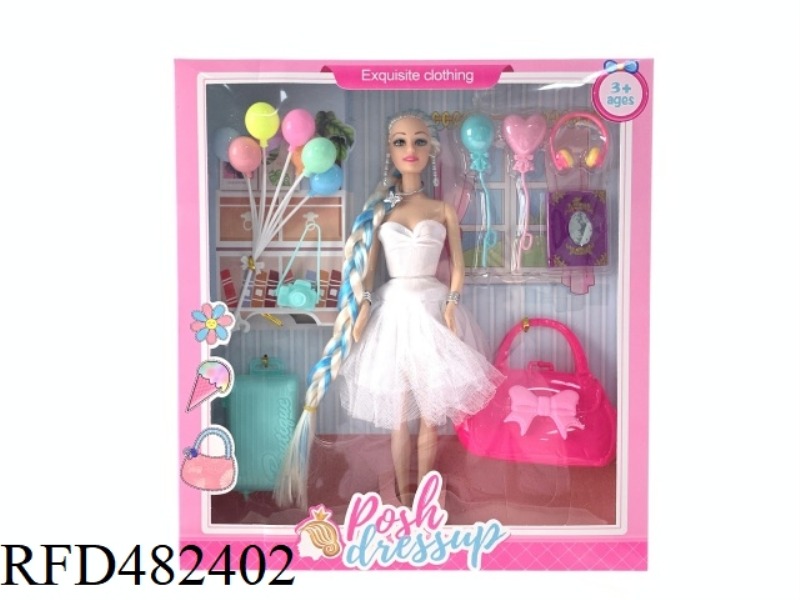 11.5-INCH BIG FOOT FIVE-JOINT SOLID BODY FASHIONABLE BARBIE DOLL SET WITH BALLOON CAMERA SUITCASE LA