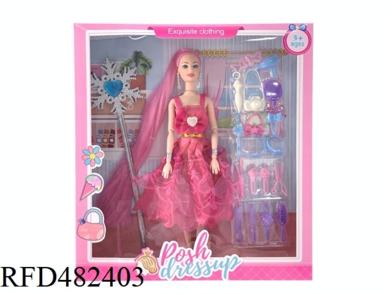 11.5-INCH BIG FOOT FIVE-JOINT SOLID BODY FASHION DRESS BARBIE DOLL SET WITH MAGIC WAND HAIRPIN CAMER