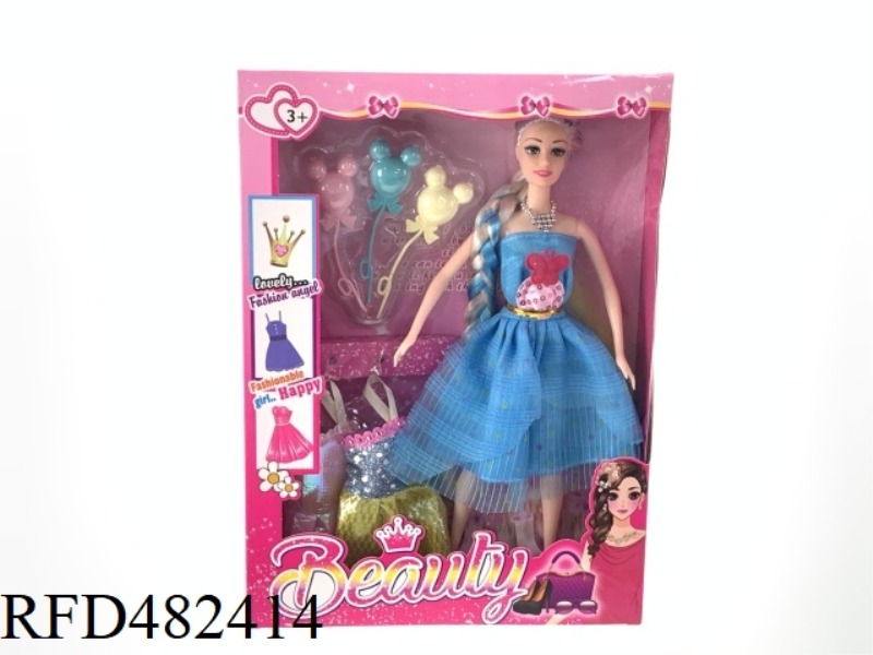 11.5 INCH BIG FEET FIVE JOINTS SOLID BODY FASHION DRESS BARBIE SET WITH BALLOON DRESS