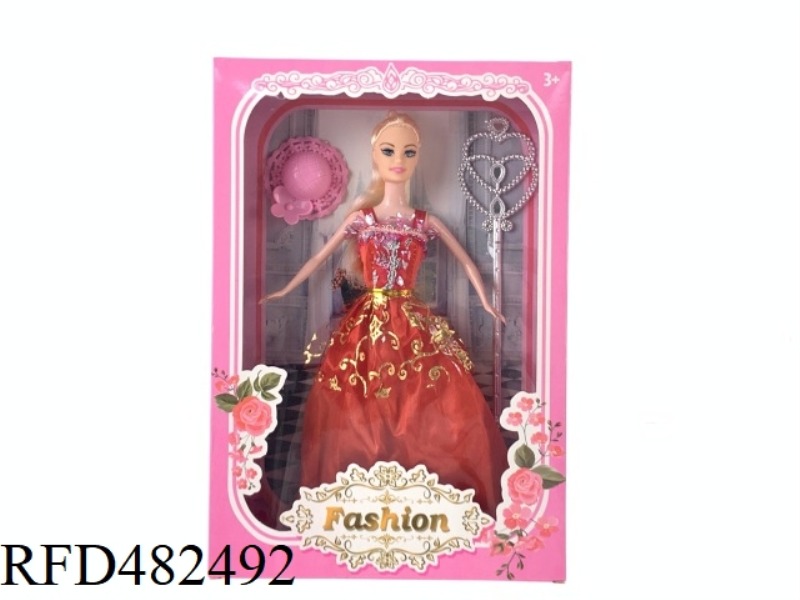 11.5 INCH SOLID BODY FASHION BEAUTIFUL GIRL BARBIE DOLL SET WITH HAT MAGIC WAND