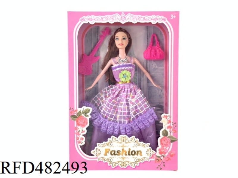 11.5 INCH SOLID BODY FASHION BEAUTIFUL GIRL BARBIE DOLL SET WITH GUITAR HAND BAG