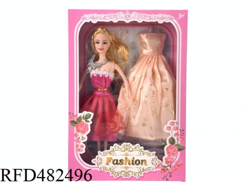 11.5 INCH SOLID BODY FASHION BEAUTIFUL GIRL BARBIE DOLL SET WITH FASHION EVENING DRESS