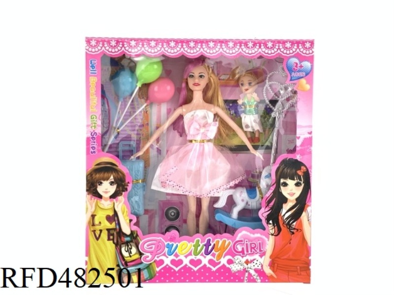 11.5 INCH SOLID BODY FASHION BEAUTIFUL GIRL BARBIE DOLL SET WITH BALLOON MAGIC WAND