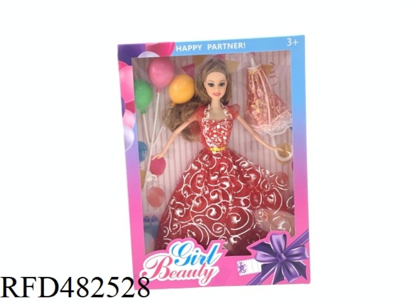 11.5 INCH FASHION BEAUTY GIRL FASHION GRAIN SOLID BODY BARBIE DOLL WITH UMBRELLA BALLOON