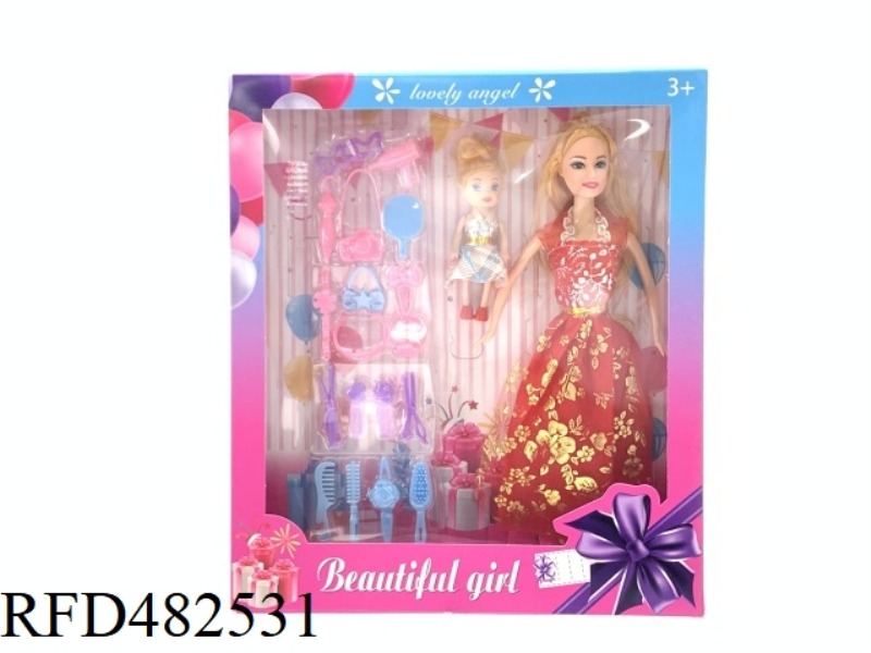 11.5 INCH SOLID BODY FASHION BEAUTIFUL GIRL BARBIE DOLL WITH 3.5 INCH SMALL KELLY AND BLISTER BEAUTY