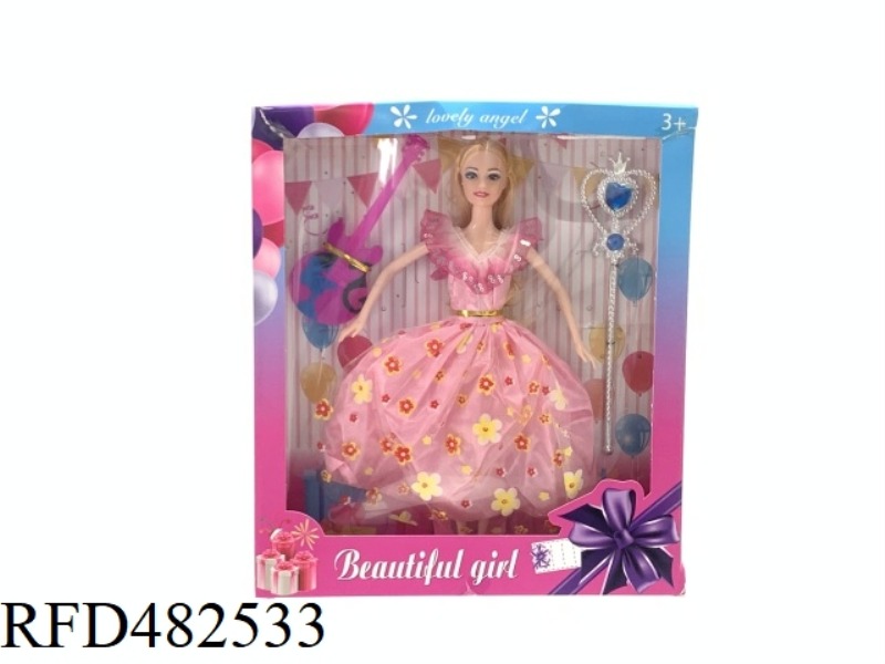 11.5 INCH FASHION EVENING DRESS SOLID BODY BARBIE DOLL WITH MAGIC WAND GUITAR
