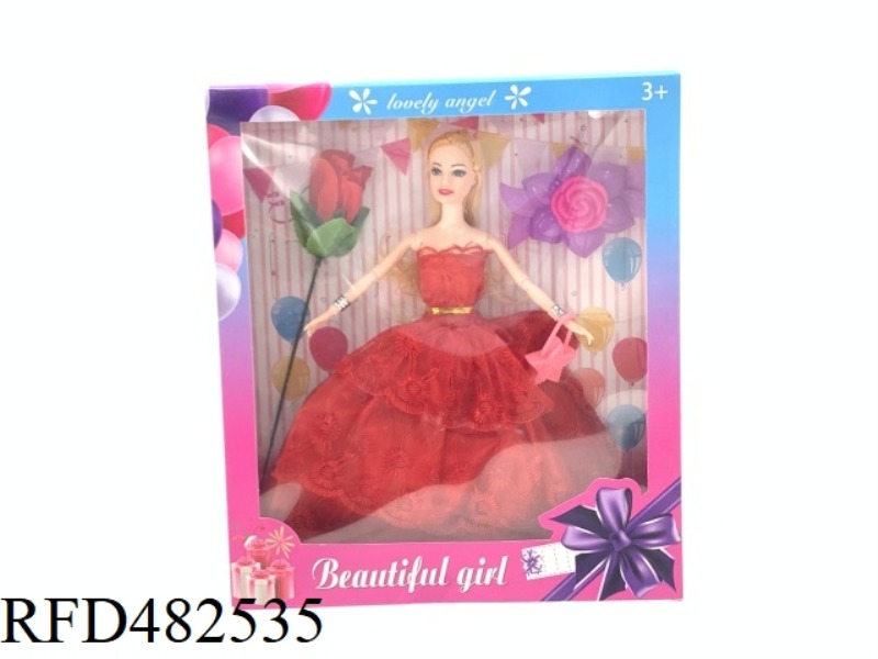11.5 INCH FASHION EVENING DRESS 9 JOINTS BARBIE WITH FLOWERS HAIR CLIP
