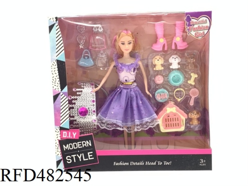 11.5 INCH FASHION BEAUTIFUL GIRL SOLID BODY 5 JOINT FASHION BARBIE DOLL WITH BIG CROWN NECKLACE SHOE