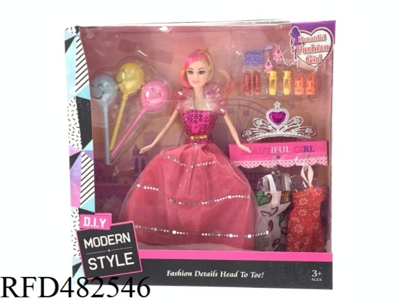 11.5 INCH FASHION BEAUTIFUL GIRL SOLID BODY 5 JOINT FASHION BARBIE DOLL WITH CROWN BALLOON SHOES