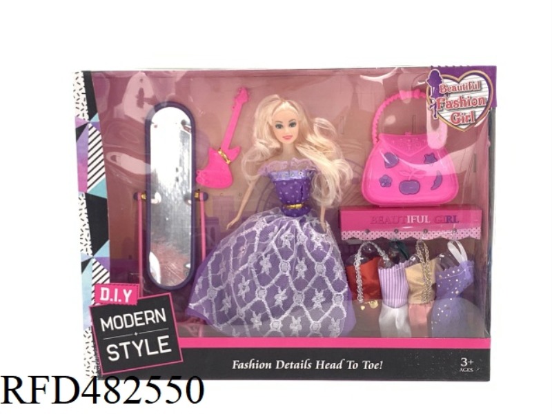 11.5 INCH FASHION BEAUTIFUL GIRL SOLID BODY 5 JOINT FASHION EVENING DRESS BARBIE DOLL WITH MIRROR GU