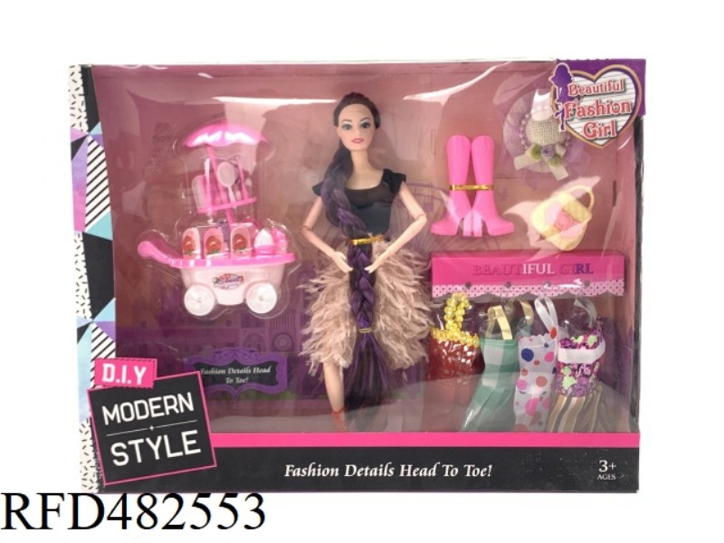 11.5 INCH FASHION BEAUTIFUL GIRL SOLID BODY 11 JOINT FASHION SKIRT BARBIE DOLL WITH ICE CREAM TRUCK
