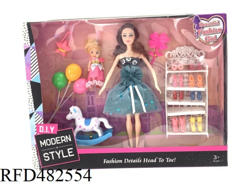11.5 INCH FASHION BEAUTIFUL GIRL SOLID BODY 9 JOINT FASHION SKIRT BARBIE DOLL WITH SHOE CABINET BALL