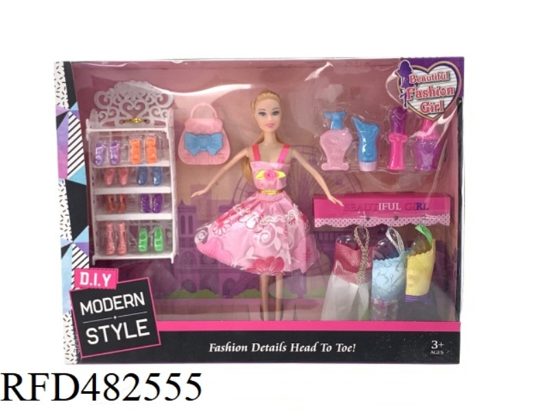 11.5 INCH FASHION BEAUTIFUL GIRL SOLID BODY 5 JOINT FASHION SKIRT BARBIE DOLL WITH SHOE CABINET HAND