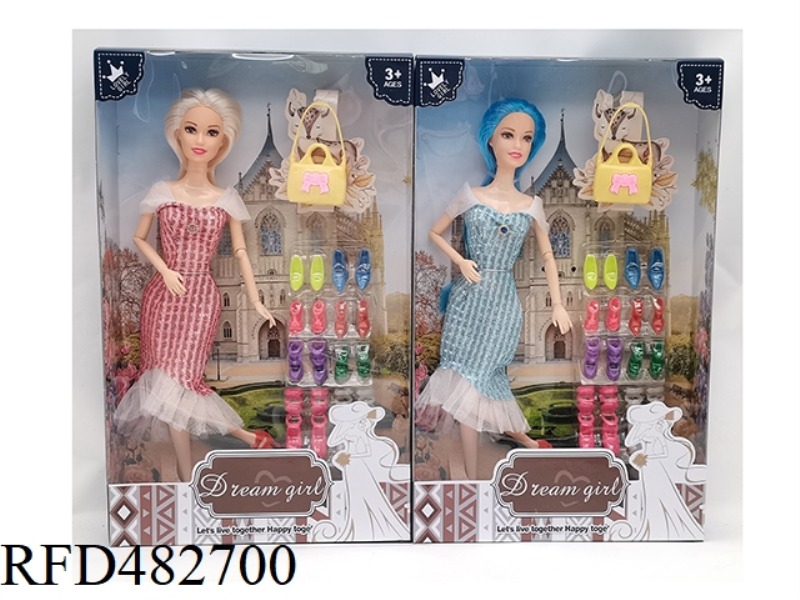 11.5 INCH ELEVEN JOINT SOLID BODY FASHION BARBIE WITH BAG + SHOES BLISTER 2 MIXES
