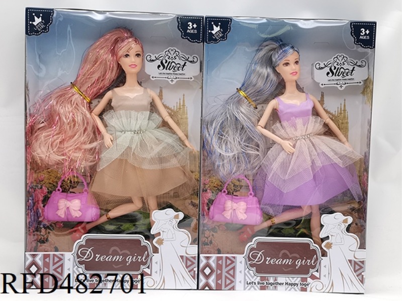 11.5 INCH ELEVEN JOINTS SOLID BODY LONG HAIR DRESS FASHION BARBIE WITH BAG 2 MIXES