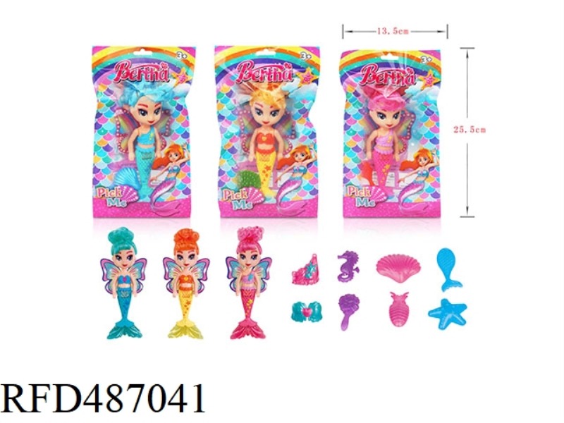 SINGLE ZHUANG DATOU 6.5-INCH MERMAID WITH WINGS AND UNDERSEA ACCESSORIES (3 MIXED)