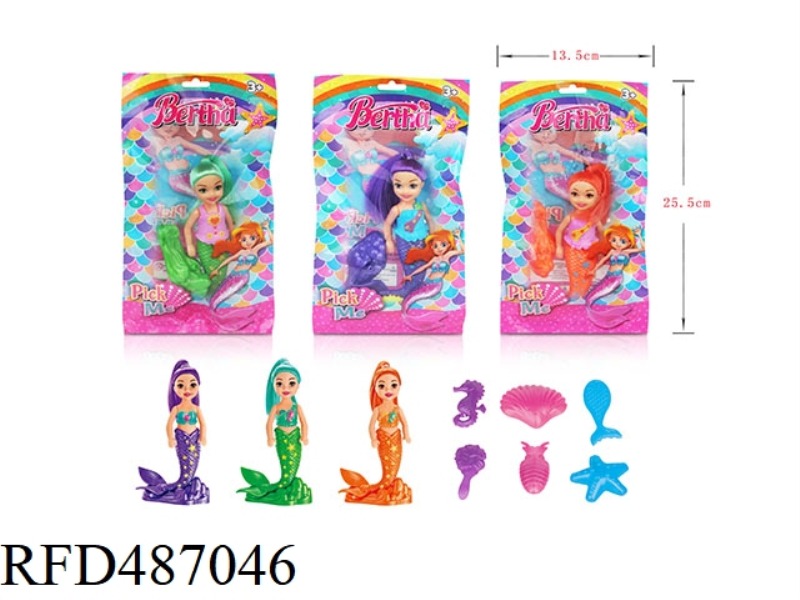 SINGLE 6-INCH STANDING MERMAID WITH UNDERSEA ACCESSORIES (3 MIXED)