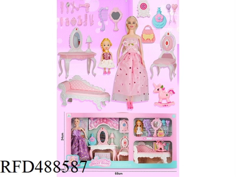 PRINCESS CHAIR COMB SET ASSEMBLY 11 INCH REAL BODY BARBIE 3 INCH LITTLE BARBIE
