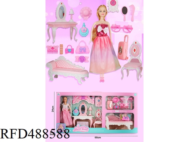 PRINCESS CHAIR DRESSING TABLE SET WITH 11 INCH REAL BODY BARBIE