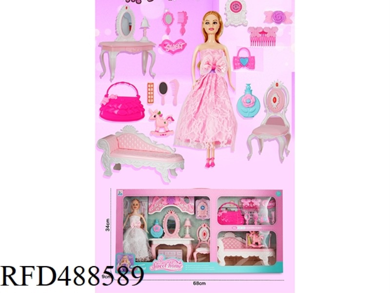 PRINCESS CHAIR DRESSING TABLE SET WITH 11 INCH REAL BODY BARBIE