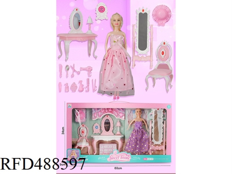 THE COMB TABLE COMES WITH AN 11.5-INCH PHYSICAL BARBIE