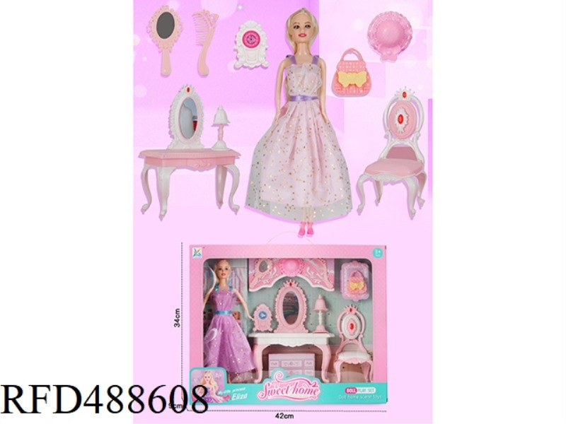 THE COMB TABLE COMES WITH AN 11.5-INCH PHYSICAL BARBIE