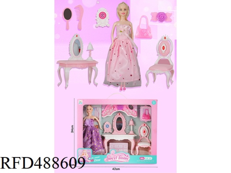 THE COMB TABLE COMES WITH AN 11.5-INCH PHYSICAL BARBIE