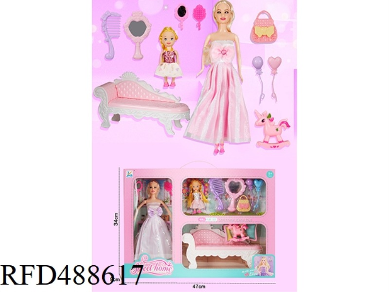PRINCESS CHAIR WITH 11.5-INCH PHYSICAL BARBIE AND 3-INCH LITTLE BARBIE