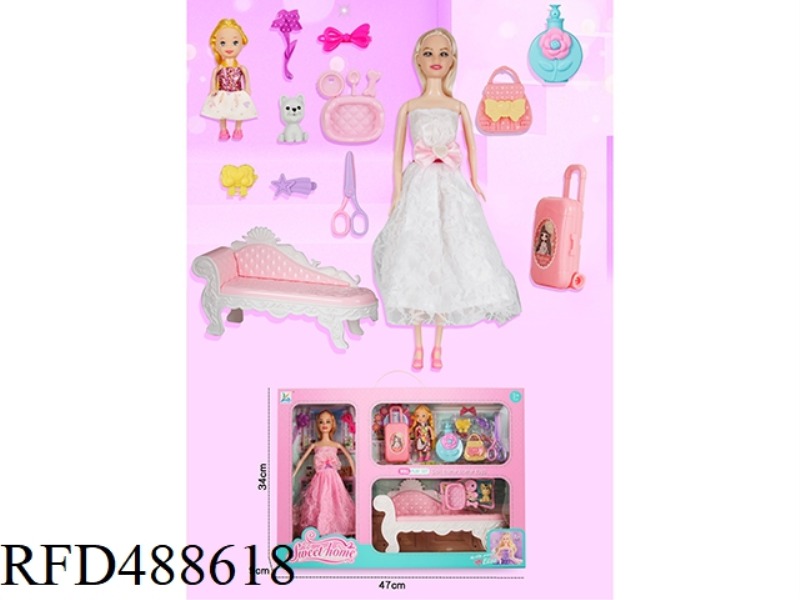 PRINCESS CHAIR WITH 11.5-INCH PHYSICAL BARBIE AND 3-INCH LITTLE BARBIE