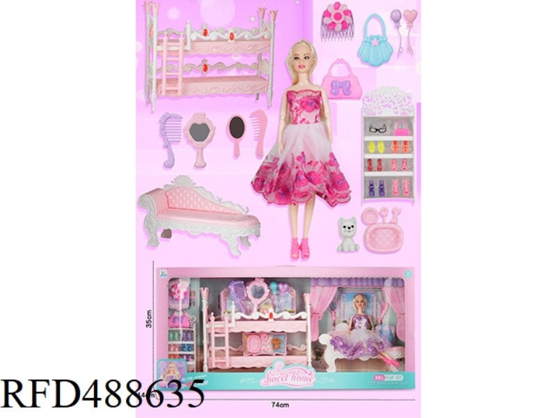 DOUBLE DECK PRINCESS BED CHAIR WITH 11-JOINT BODY BARBIE