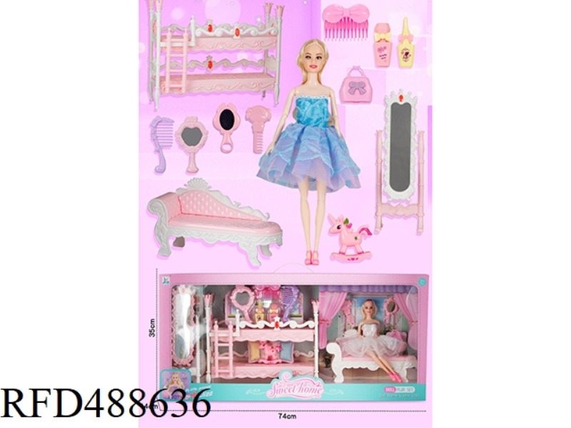 DOUBLE DECK PRINCESS BED CHAIR WITH 11-JOINT BODY BARBIE