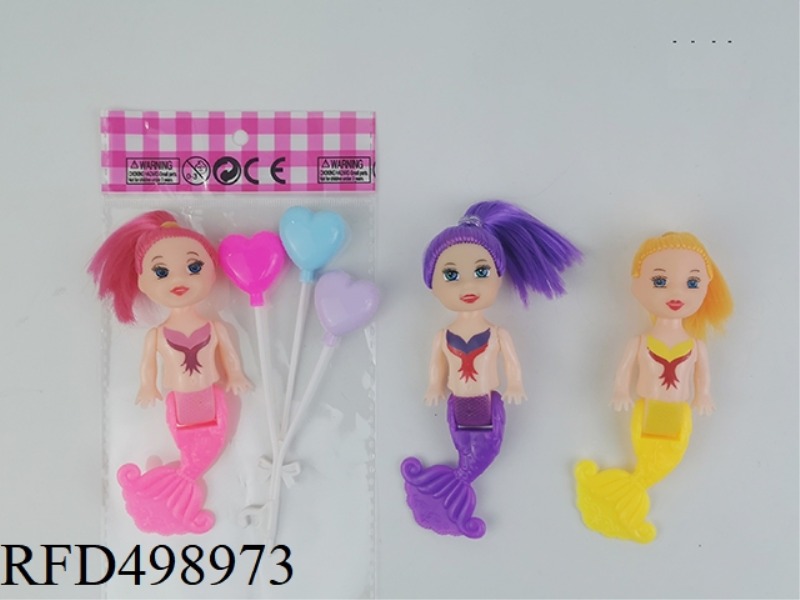 THREE INCHES FULL BODY BENT TAIL MERMAID WITH THREE HEART BALLOON