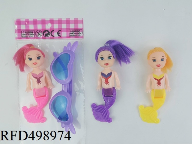THREE-INCH FULL-SIZE, BENT-TAILED MERMAID WITH HEART-SHAPED GLASSES